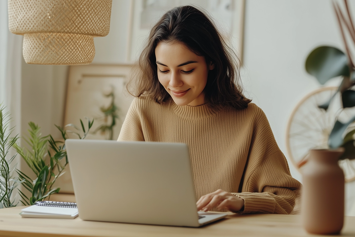 Woman using a laptop to complete online training courses
